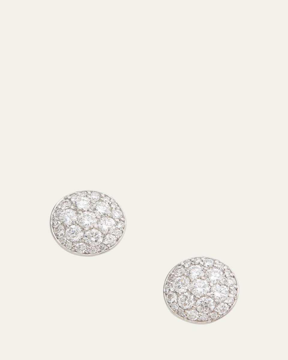 18K White Gold Domed Diamond Disc Stud Earrings